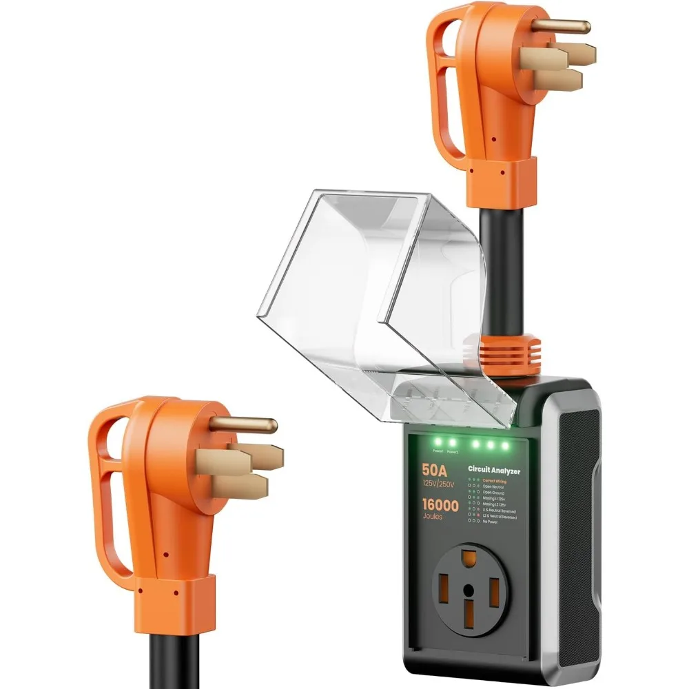 

2025 Upgraded 50 Amp RV Surge Protector with Waterproof Cover, 16000J Protection for Camper & Travel Trailers