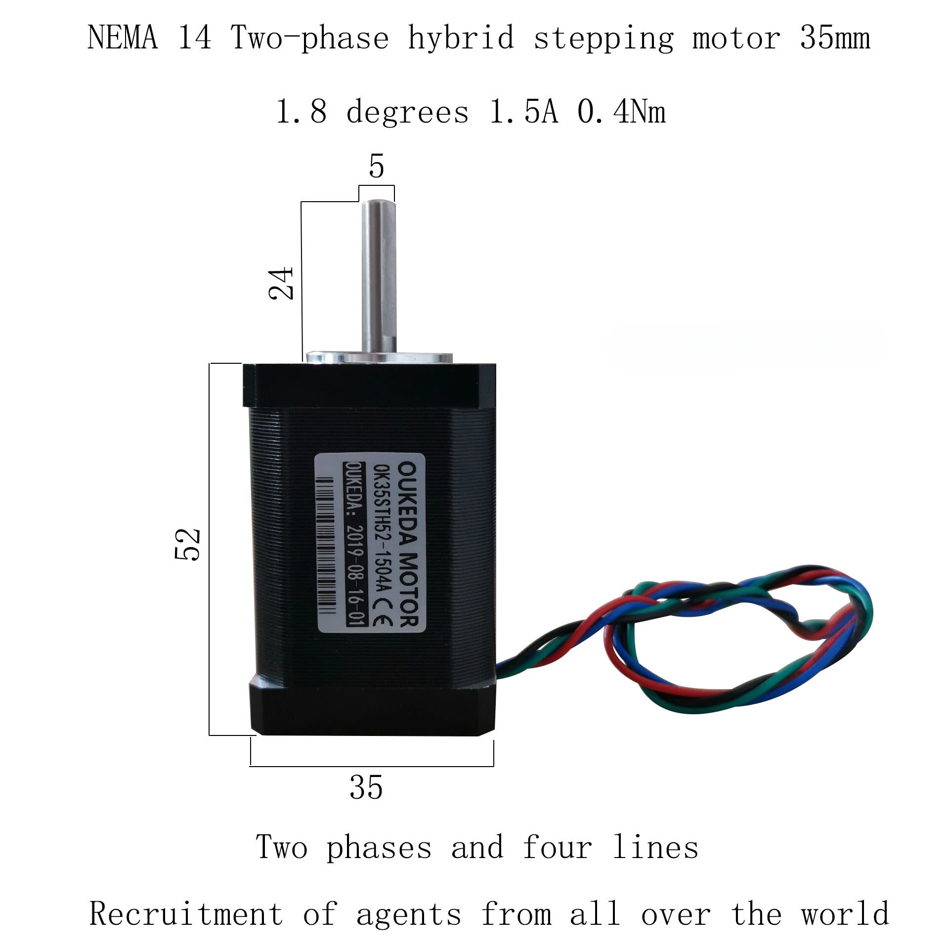 35 Step Motor Body 52 NEMA14 MOTOR 1.5A 0.4Nm 35 Motor 35BYG52