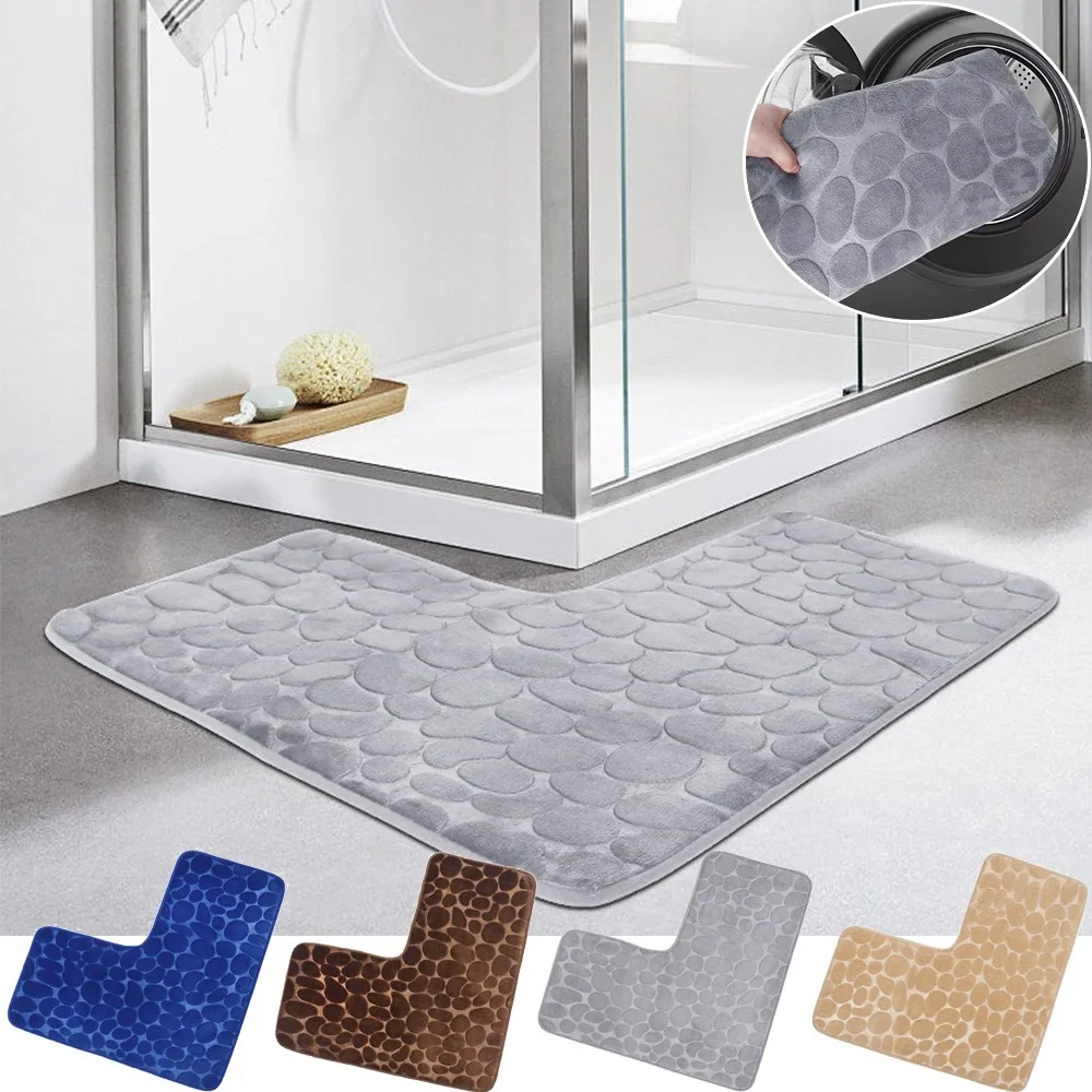 Bathroom Rug L-Shaped Bath Mat Non Slip Corner Shower Mat Soft and Absorbent Memory Cotton Anti Slip Solid Color Bathroom Mat