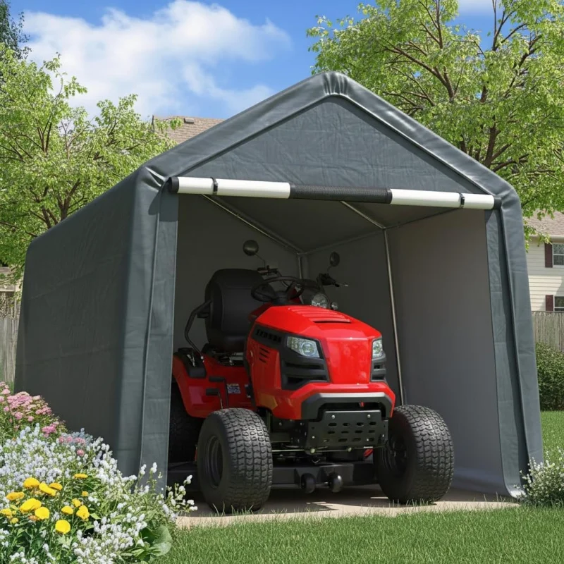 

8x10FT Waterproof Portable Carport Storage Shed, Roll-Up Mesh, Reinforced Frame Garage Tent Motorcycle,ATV & Garden