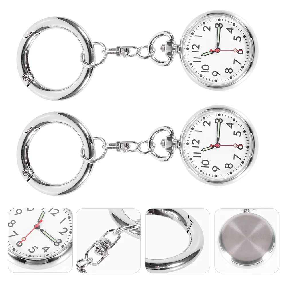 

2Pcs Keychain-Shaped Nurse Hanging Pocket Watch Small Lightweight Design for Medical Staff Silver Keychain-Shaped