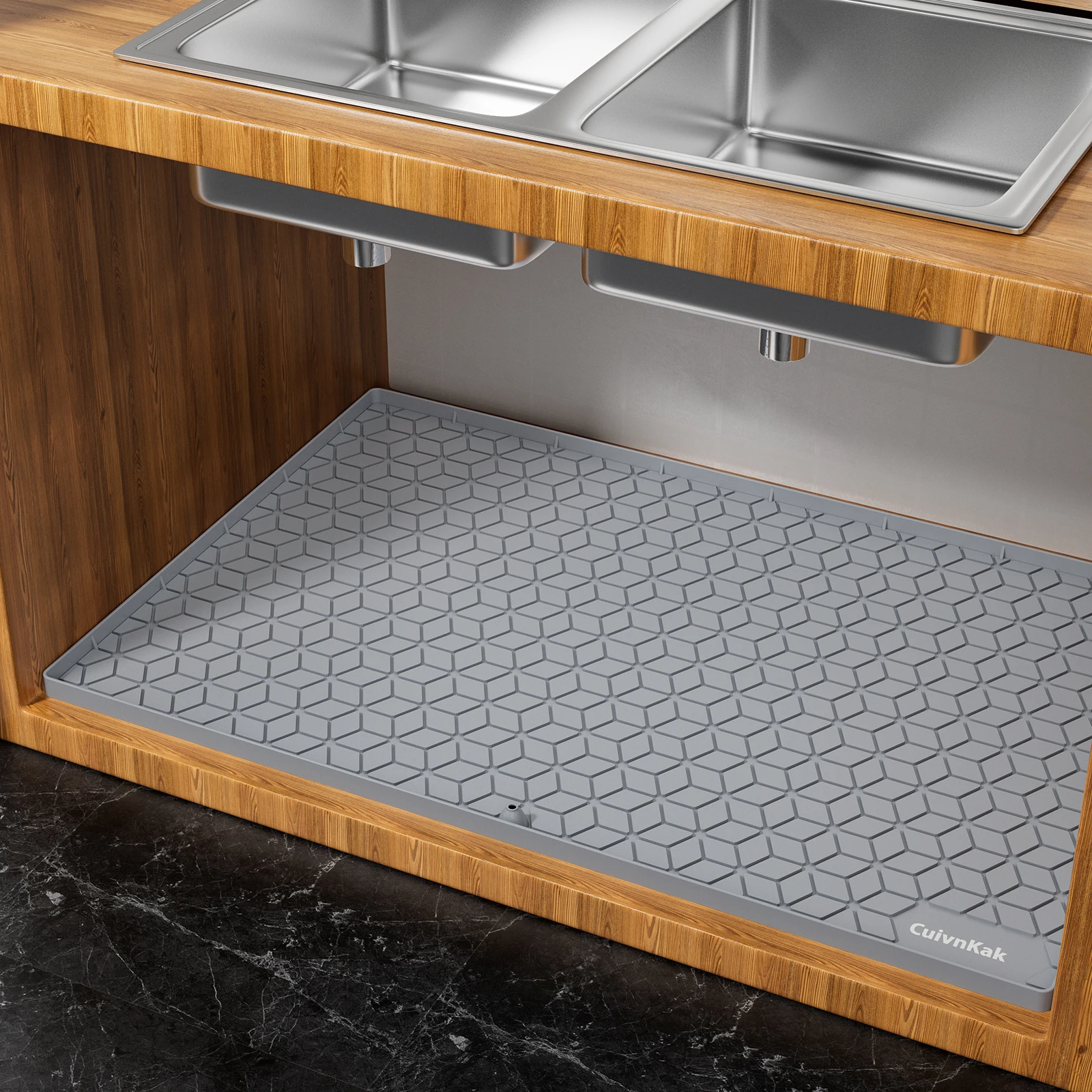 حصيرة تحت المغسلة، حصيرة الخزانة، ملحقات المطبخ تحمي الخزائن تحت الحوض، بطانة رف ممتازة من السيليكون قابلة للغسل (34 بوصة × 22 بوصة)