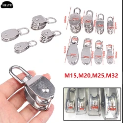 1PC 304 Stainless Steel M15 M20 M25 M32 Single Wheel Swivel Lifting Rope Pulley Lifting Wheel Tools Double Pulley Block Set