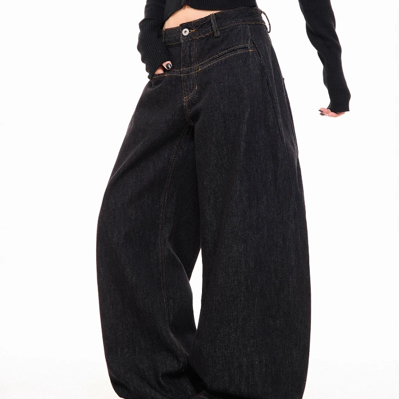 American Retro Design Black Women's Jeans 2025 Autumn New Sweet Cool Loose Versatile Slimming Wide-Leg Trousers Ladies