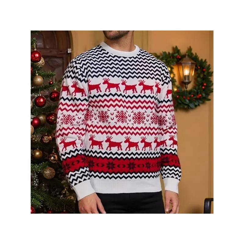 LNHF Couples' Casual Christmas Sweater Raglan Sleeve Crew Neck Knitted Pullover Comfy Warm Fall Tops