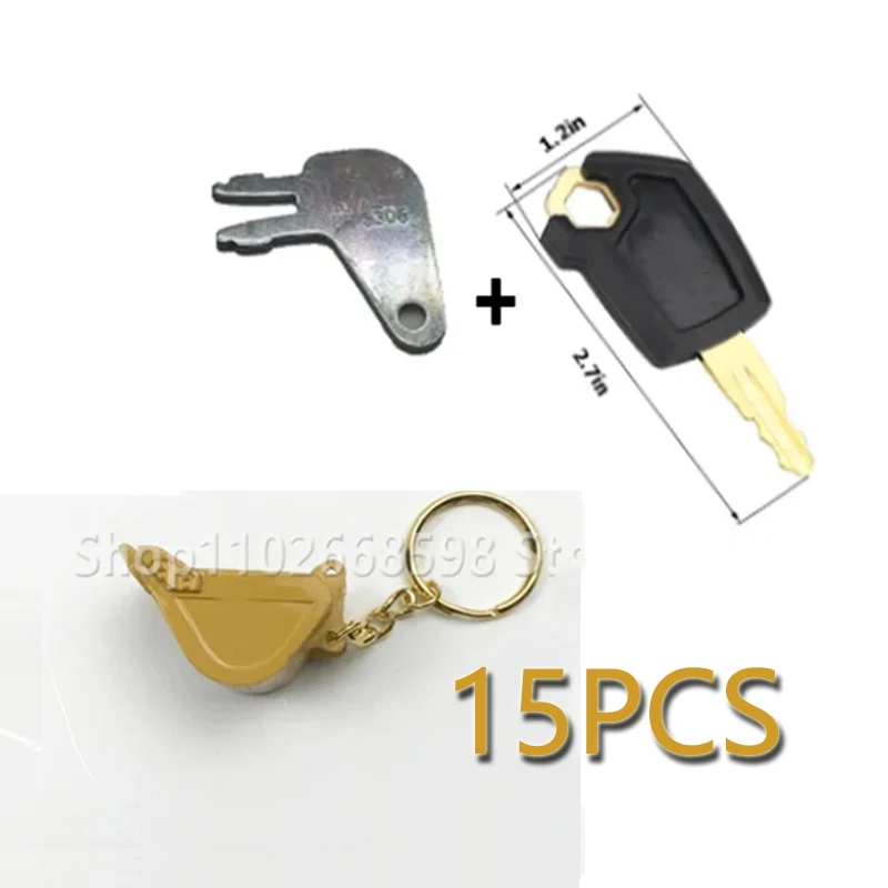 15pcs 8H5306 5P8500 For Excavator Heavy Equipment Keychain F0002 Ignition Key with Bucket Key Chain