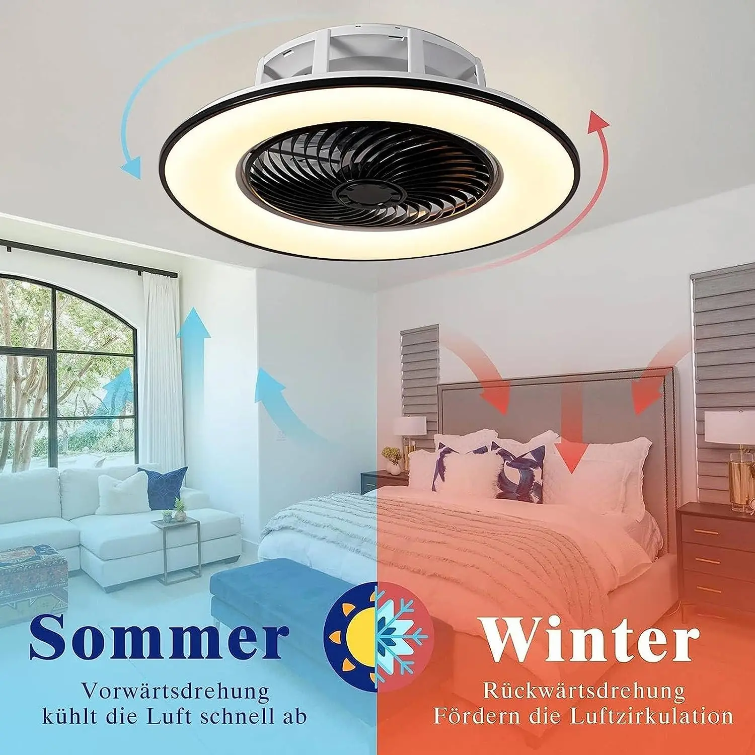 Ceiling Fan With LED Light Remote Control Chandelier Sealing Fan 6 Speed RGB Lamp Bluetooth Speaker For Home Room Decoration