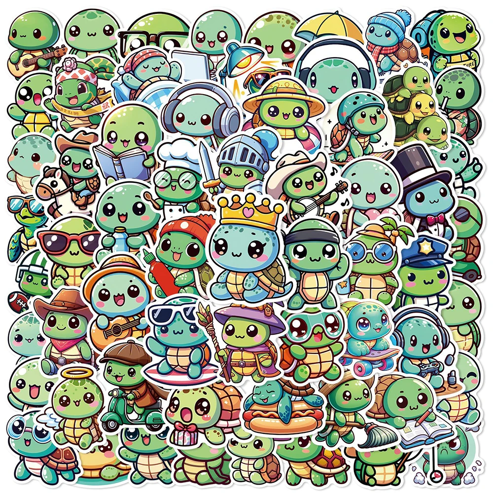10/30/60pcs Cute Green Turtle Cartoon Graffiti Stickers Funny Decals Toy Decorative Phone Notebook Diary Kawaii Creative Sticker