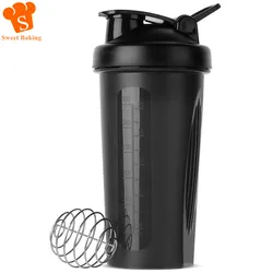 Botella agitadora de proteínas en polvo portátil, botella de agua a prueba de fugas para gimnasio, Fitness, entrenamiento deportivo, taza mezcladora con escala, 600ml