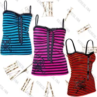Estilo millenario Y2K calavera encaje arco rayas halter Top Punk Goth estilo Harajuku top verano Spice girls estética ropa informal ajustada