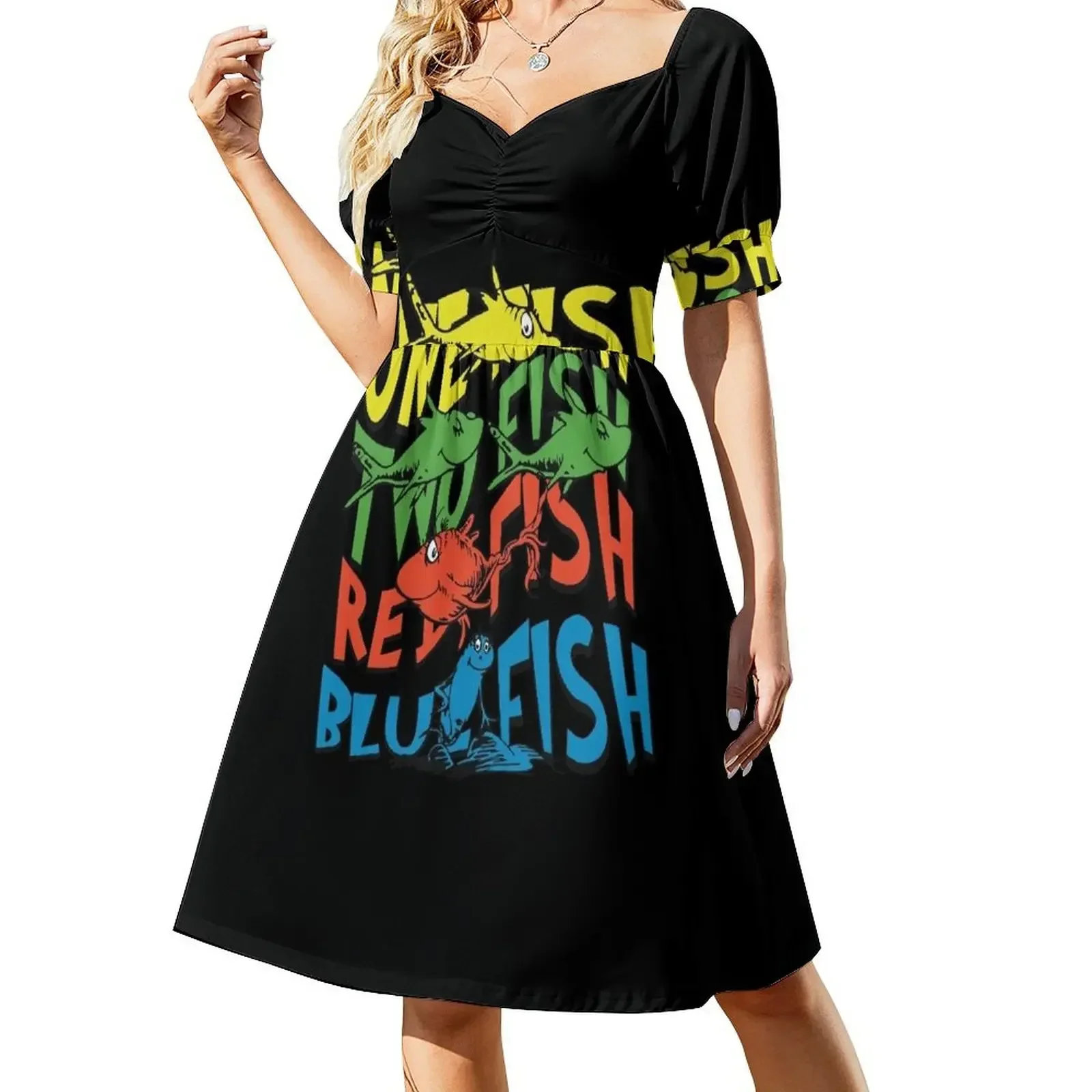 

One Fish Two Fish Red Fish Blue Short-Sleeved Dress elegant chic wedding evening dresses Woman clothing Dress