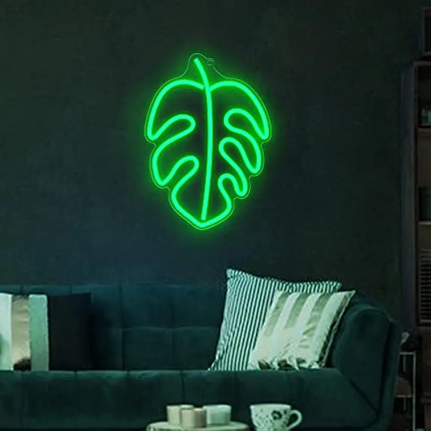 الأخضر ورقة النيون تسجيل KUshopfast Turtleback الخيزران LED ضوء الليل لغرفة ديكور تضيء علامات ل جدار ديكور هدايا أضواء النيون #6