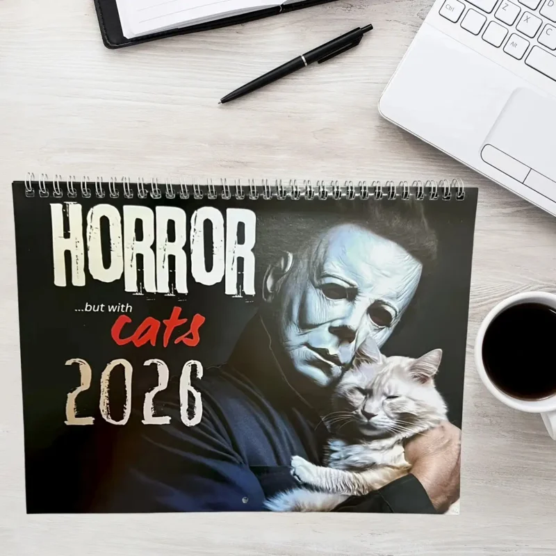 1pc2026Calendario gatto horror, etichetta12Design elegante e semplice con datteri mensili e pennarelli natalizi
