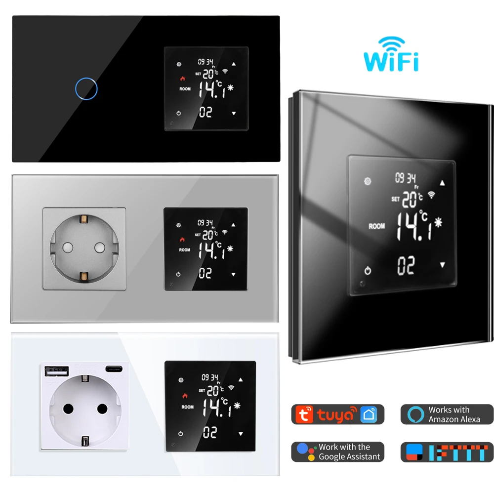 WiFi Smart Temperature Controller with Touch Switch/Wall Socket Tuya Thermoregulator Water/Electric Floor/Gas Boiler Thermostat