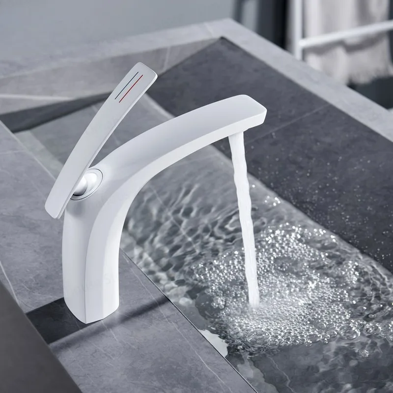 

New White Red Basin Faucet Brass Bathroom Hot and Cold Single LeverBathroom Mixer Tap Hot and Cold Sink Faucet
