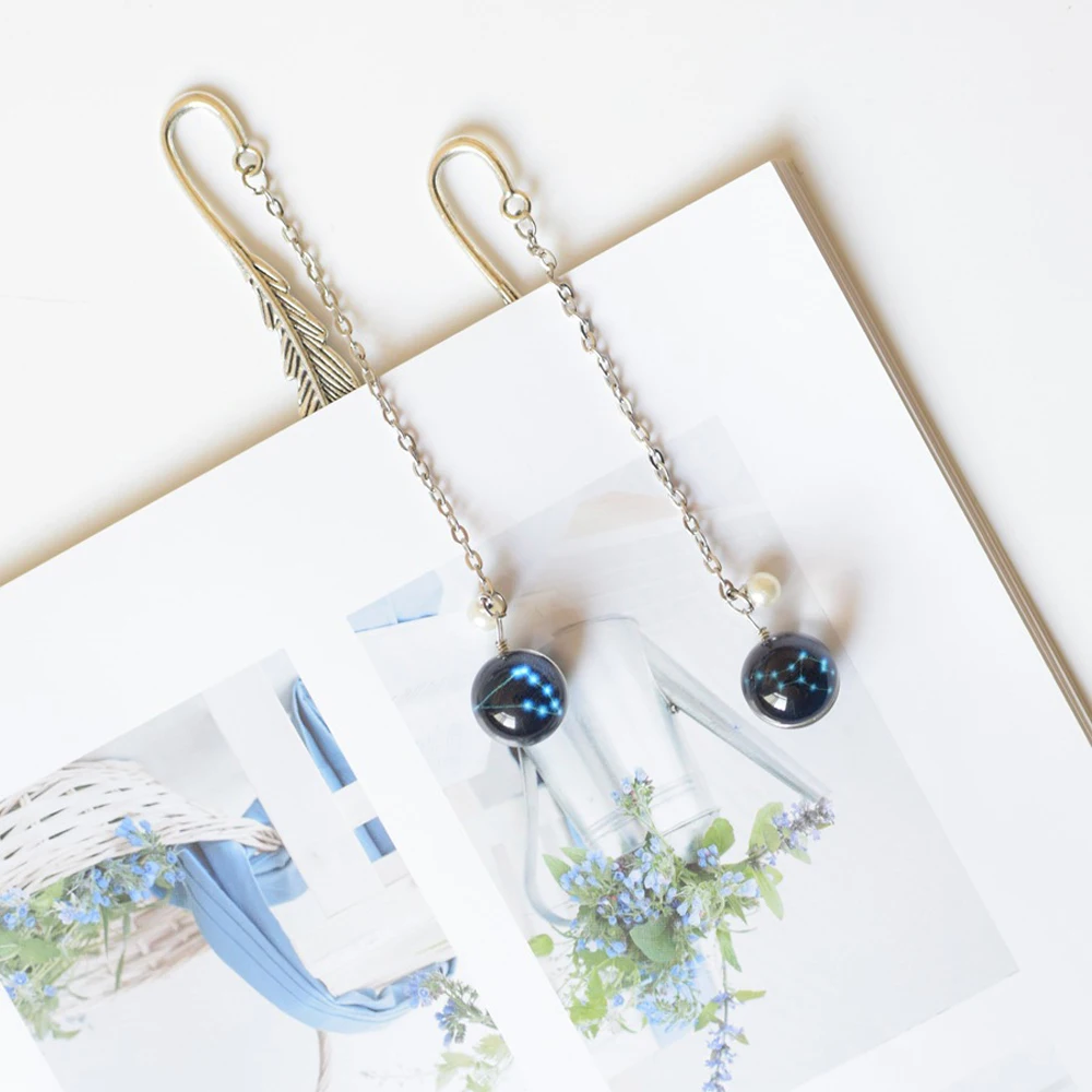 Office Supply Reading Metal Book mark Creative Feather Bookmark Noctilucent Bookmark Bookmark 12 Constellation Bookmark Pendant
