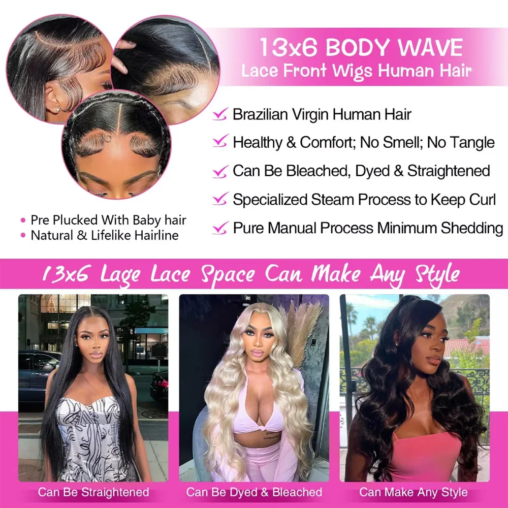 40inch 13x6 Body Wave Lace Front Wigs 100%  Human Hair Wig 13x4 Pre Plucked Human Hair Wigs 250 Density  Body Wave Wigs  5x5 Ready to Go HD Lace Glueless Wigs for Women Natural Black Brazilian image 5