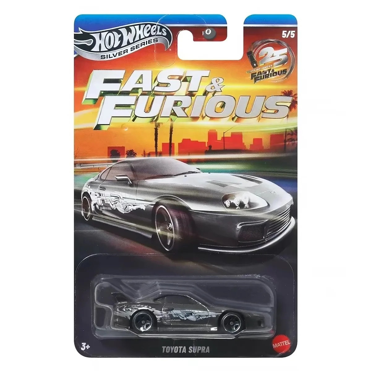 Hot Wheels HNR88-Q Fast & Furious, Honda Civic Dodge Charger Mitsubishi Eclipse Mazda RX-7 Toyota Supra, 1:64 Diecast automodel