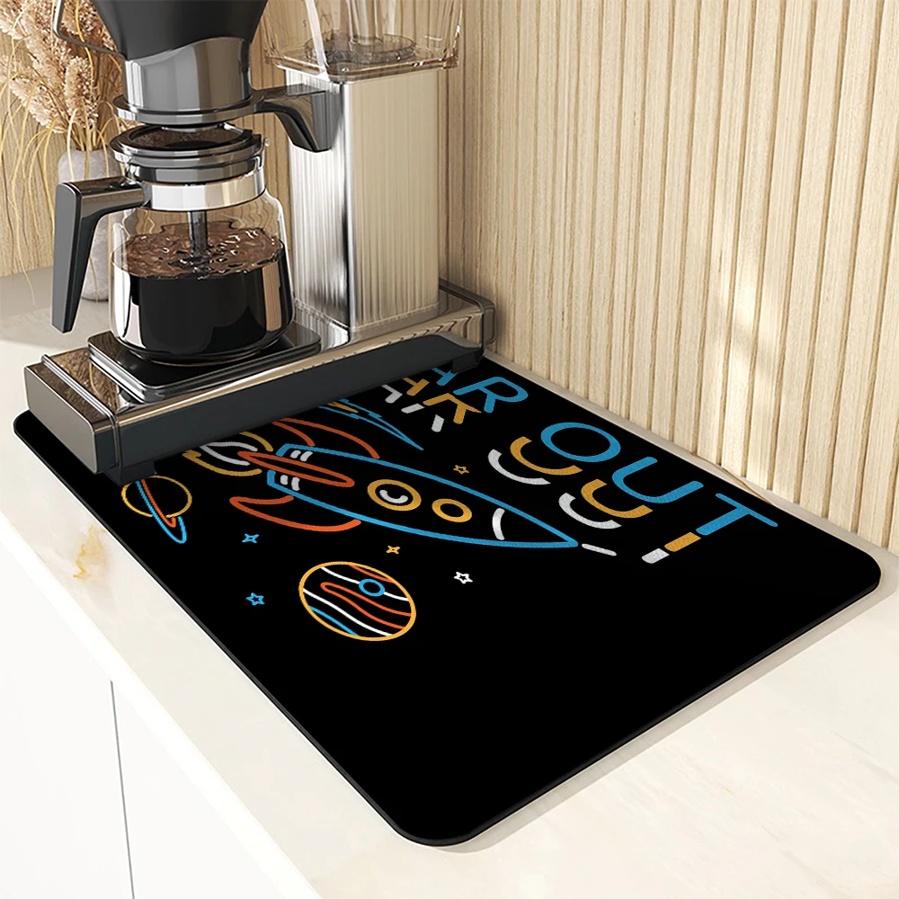 Antiskid Kitchen Absorbent Draining Mat Cartoon Rocket Ship Super  Draining Coffee Dish Drying Mat Quick Dry Bathroom Drain Pad