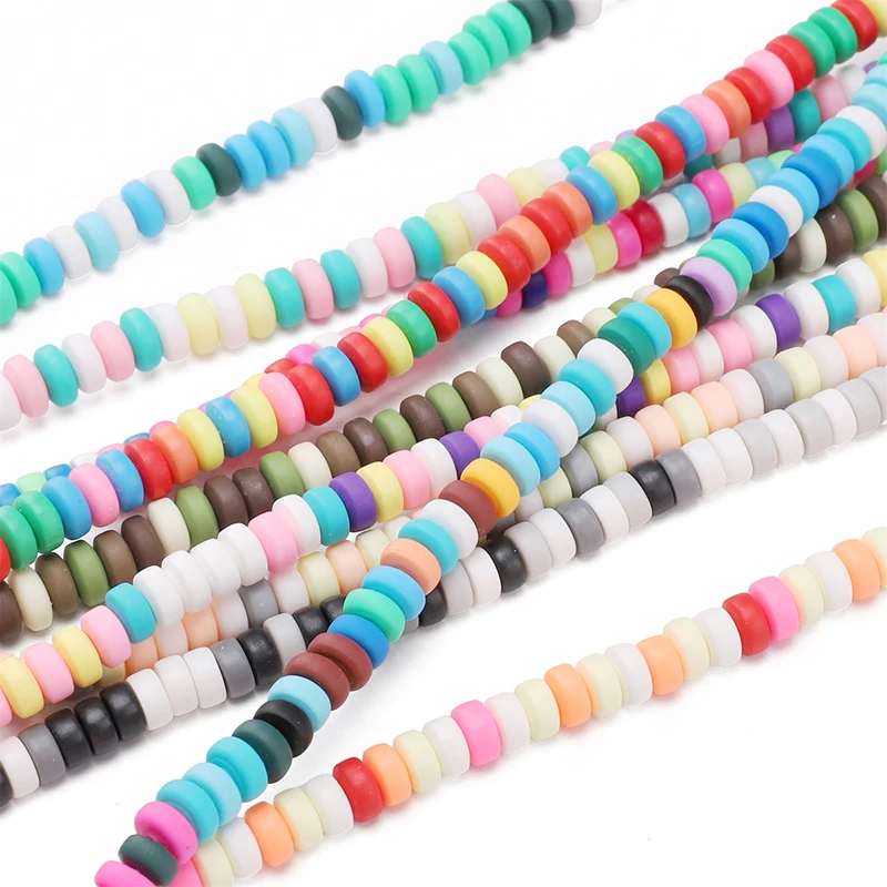 Neue 6x3mm bunte flache runde lose Spacer-Perlen aus Polymer-Ton für die Schmuckherstellung, DIY-Handarbeitszubehör – Detail 1