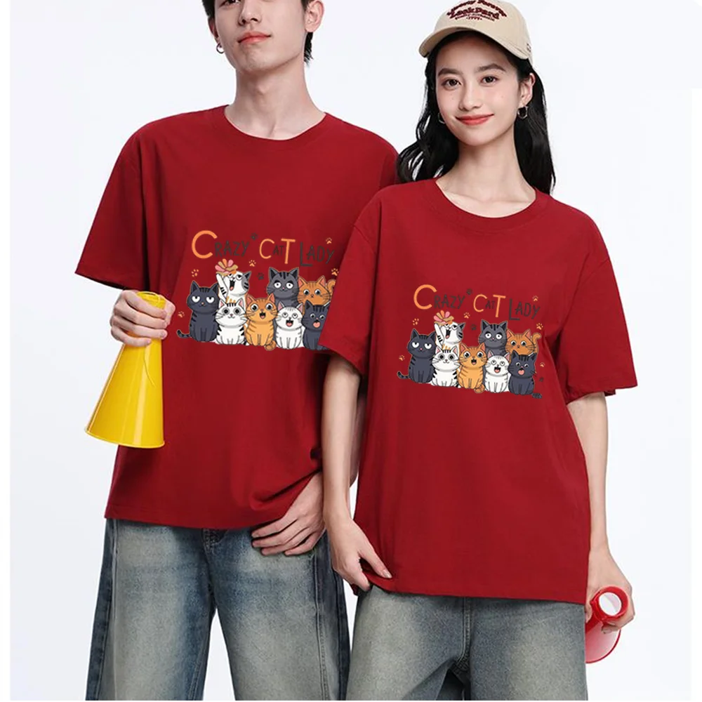 Crazy Cat Lady Graphic Printed T Shirt Breathable Fabric S-XXL Personalized Custom Casual Short Sleeve Tee Unisex Fit Aesthetic