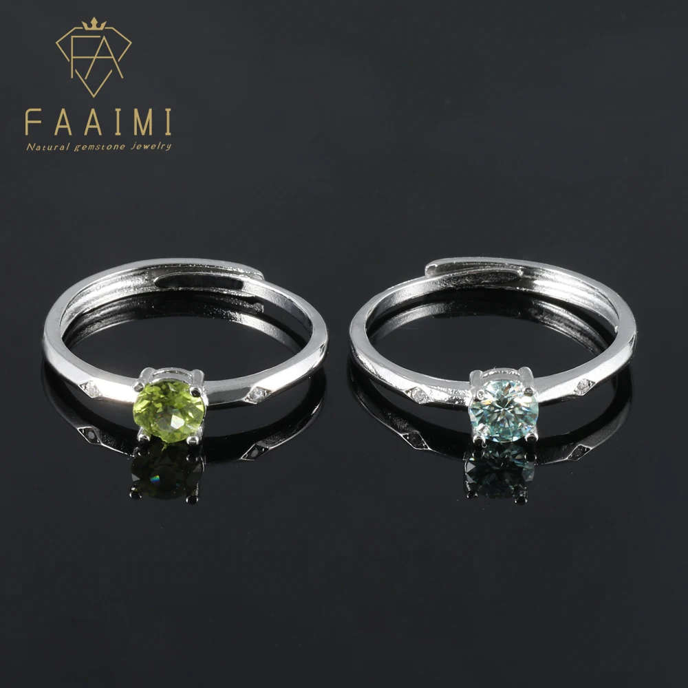 

100% natural gemstone garnet amethyst peridot diopside moissanite for women adjustable copper-plated silver ring gifts jewelry