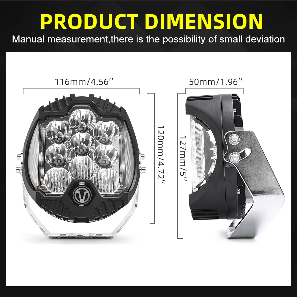 HL 5Inch LED Headlight Assembly DRL Car Driving Work Light Yellow White For Motorcycle Jeep Offroad 4x4 Truck Boat Fog Light