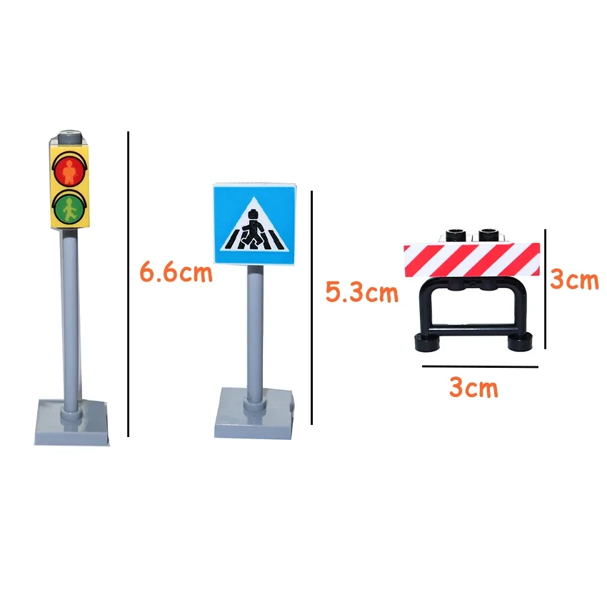 City Traffic Lights Road Signs Roadblock Signal Light Speed Limit Humanoid road Parking lot sign MOC Building Blocks Scene Toys