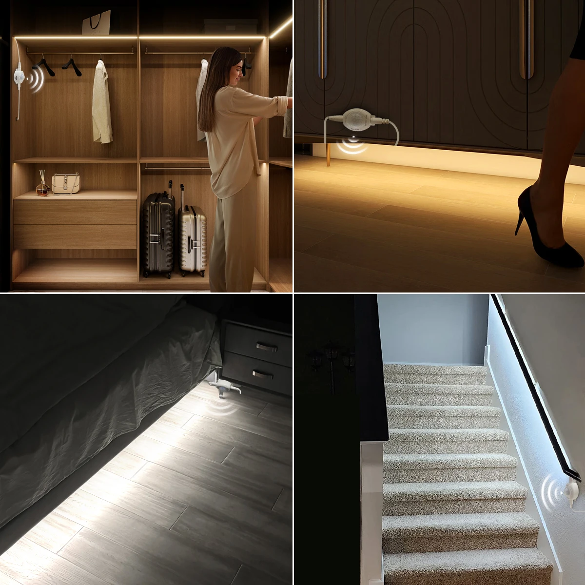 Wireless PIR Motion Sensor LED Strip Lights 12V Waterproof Tape Auto ON/OFF Switch Stairs Wardrobe Kitchen Bed room Night Lights