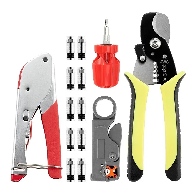 ZWICKE Coaxial cable crimping tool set Squeezing forceps&Wire stripper For RG6 Coaxial Cable Crimper With Compression Connectors