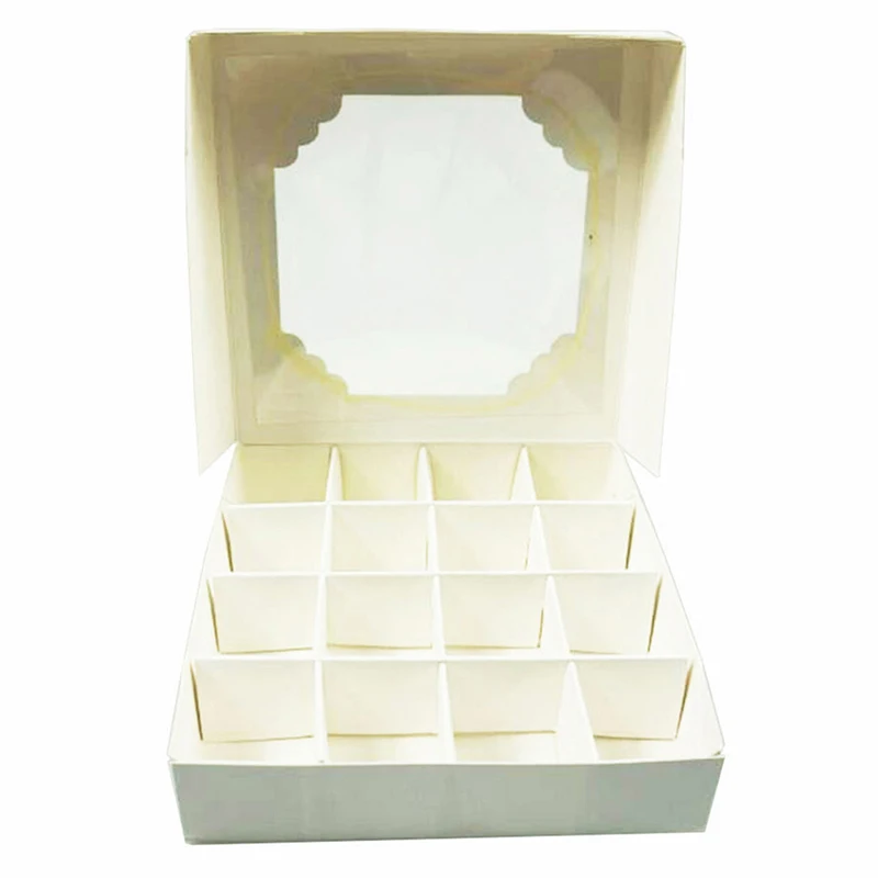 Party Cupcake Boxes Empty 16 Grids Gift Candy Boxes Inserts Clear Window and Divider for Chocolate Cake Packaging Boxes