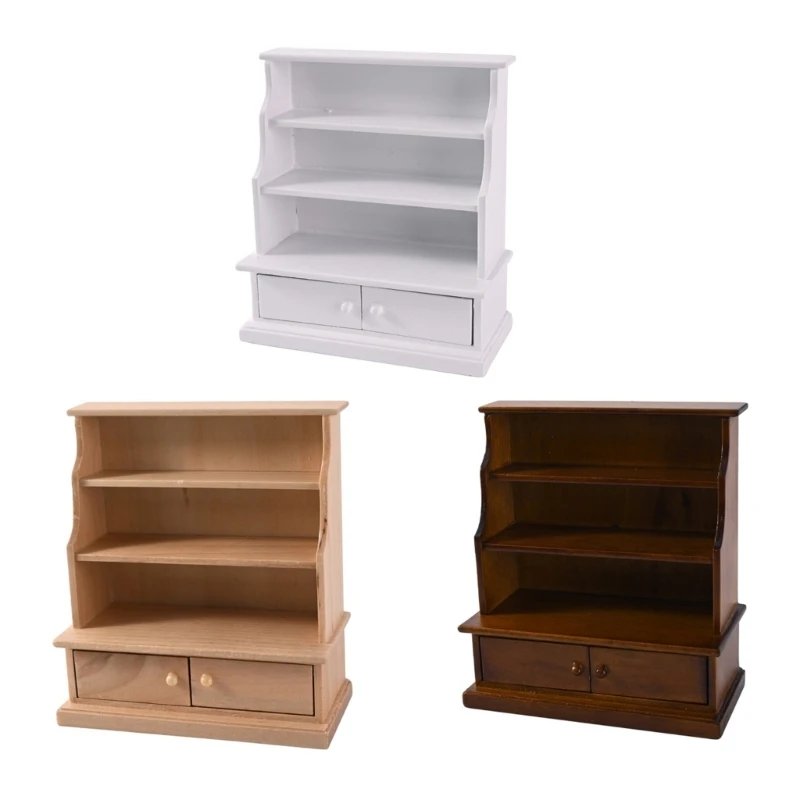 

1/12 Scale Miniature Bookshelf Antique Wooden Display Cabinet For Dollhouses Living Room Vintage Decors 15UB
