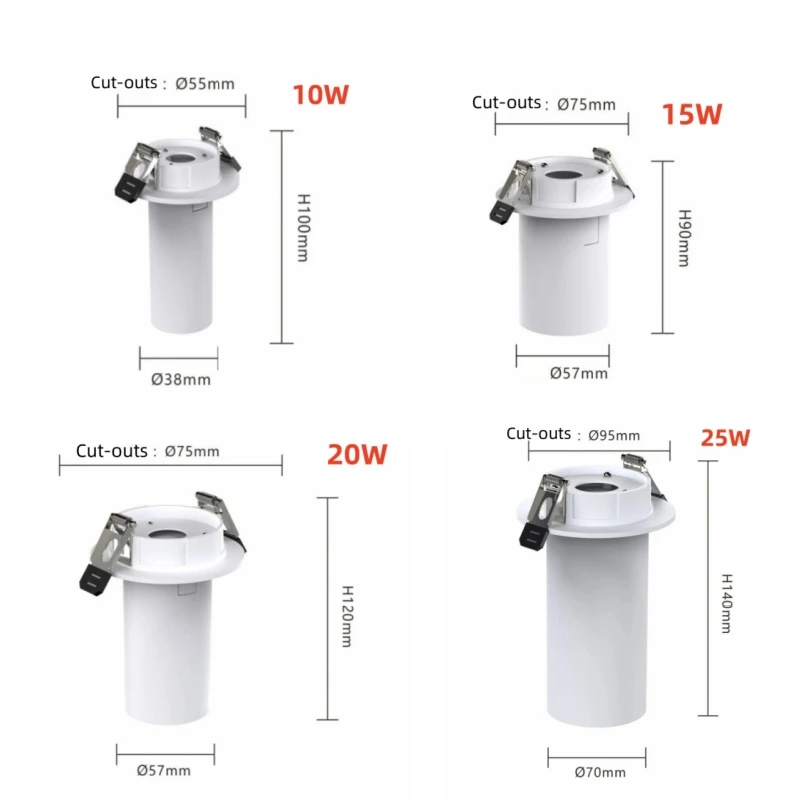 Dimmable Recessed Folding Spotlight 360 Degree Can Rotate 10W 15W 20W 25W AC110-240V