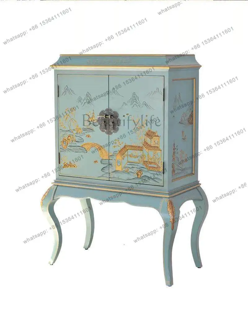 New Chinese-style solid wood painted entrance cabinet, living room decoration, storage, dining side cabinet