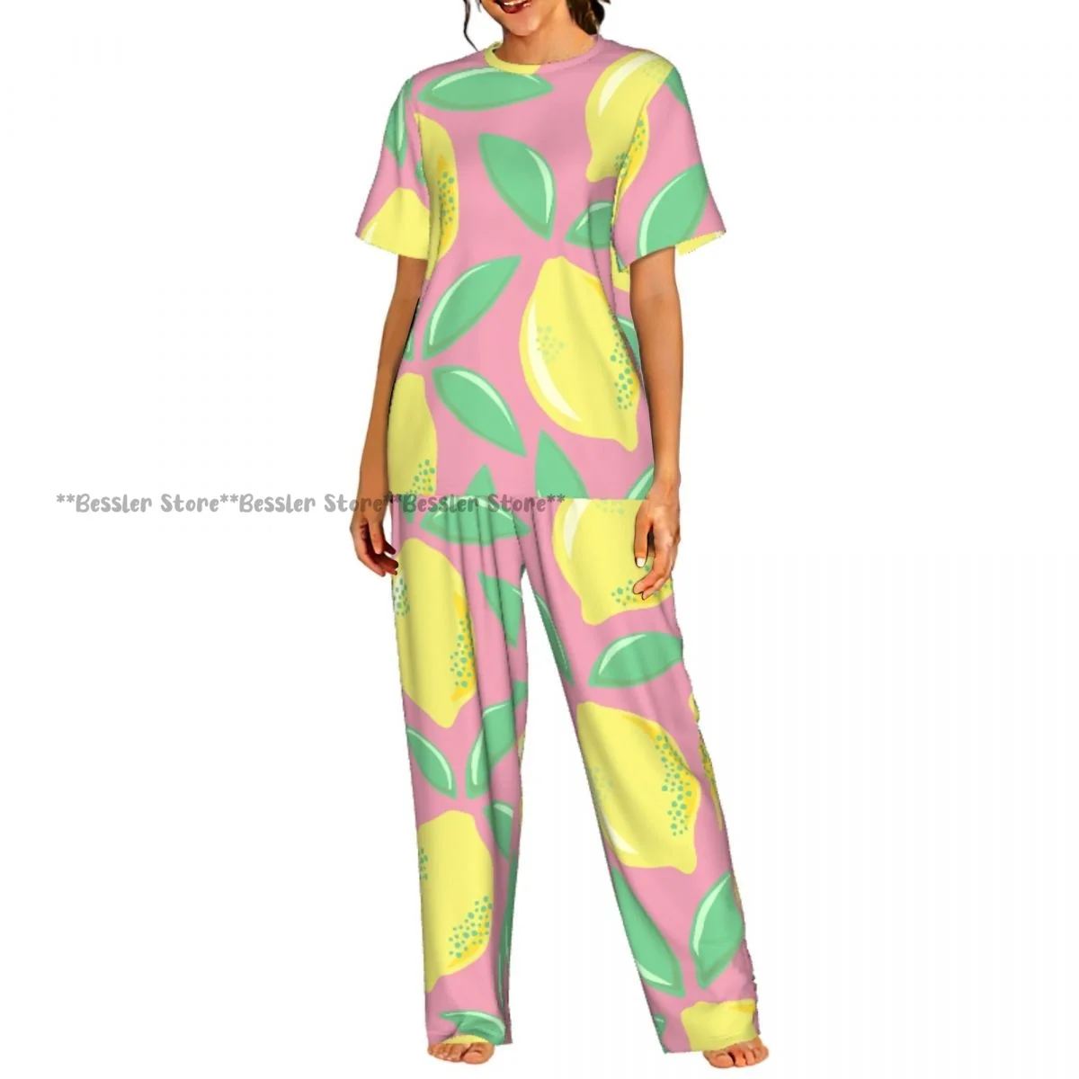 

Женские пижамные комплекты, одежда для отдыха и сна, ночная одежда с короткими рукавами в ретро-стиле, цвета лимонов