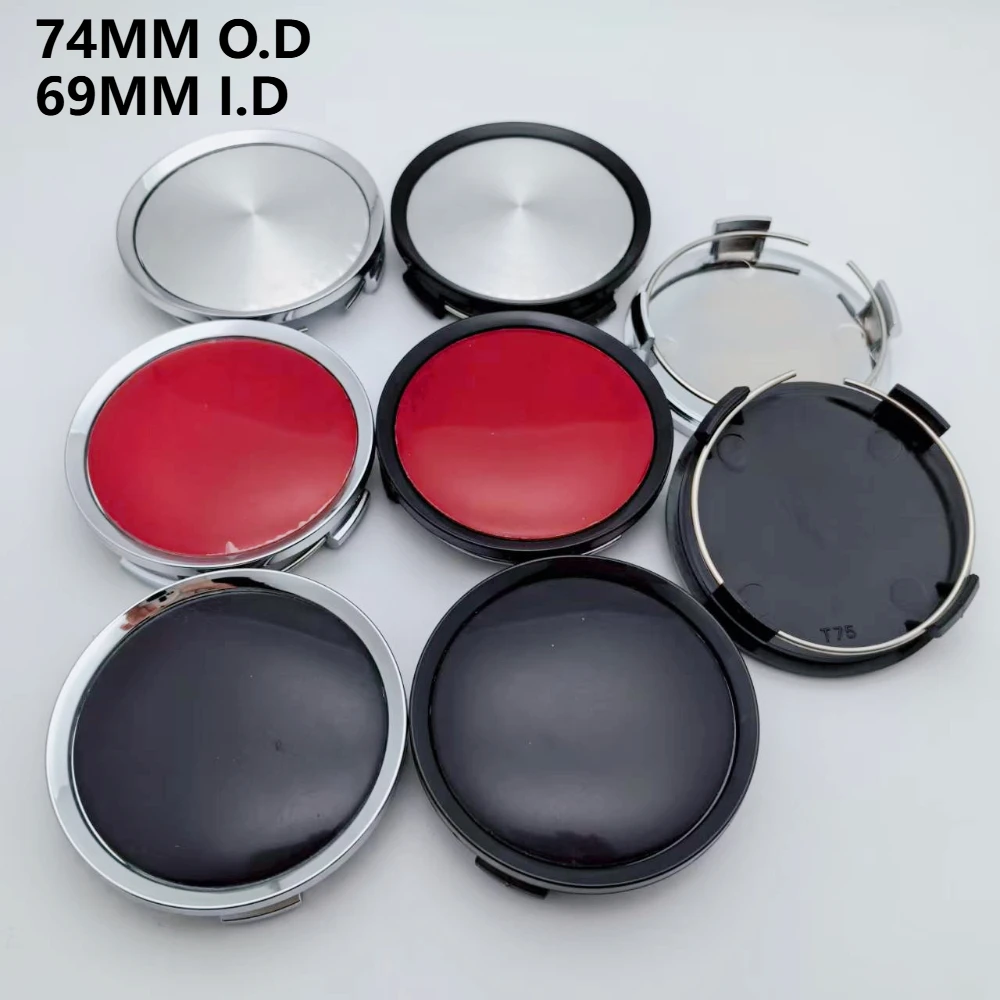 

4pcs No Logo Emblem Car Wheel Center Caps 74MM 69MM Rim Hubcaps Cover Black & Red & Silver Badge Wheels Hub Cap Car Accessories