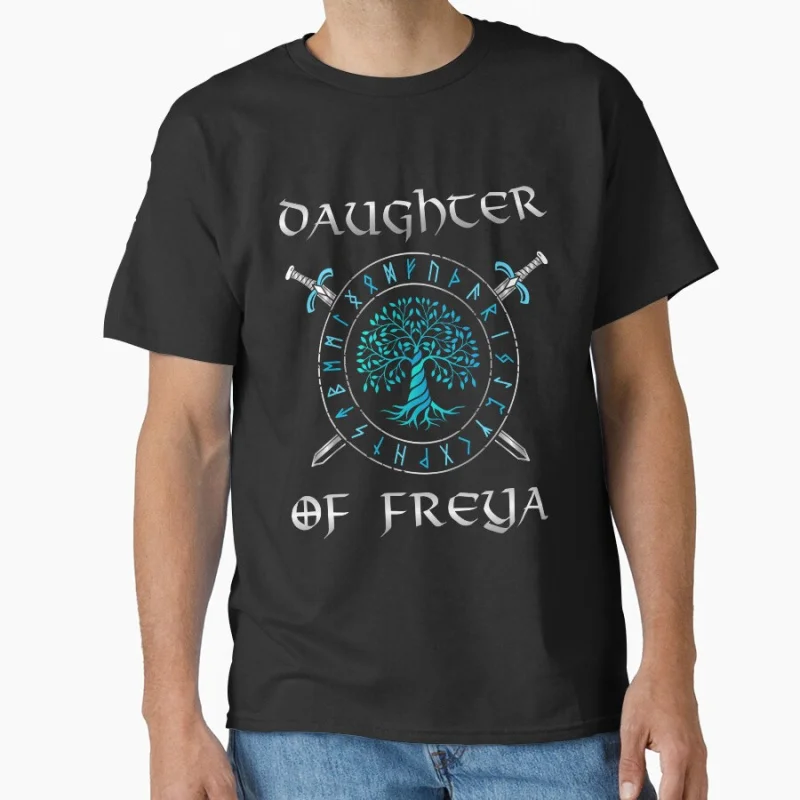 

Daughter Of Freya Lagertha Shield-Maiden Runes Nordic Tree of Life T-shirt large size Adult Tops S-6XL