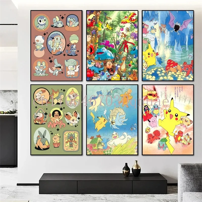 

Anime Pokemon Pikachu Mewtwo Charizard Poster HD Canvas Painting Home Modern Living Room Painting Wall Art Decoration Painting