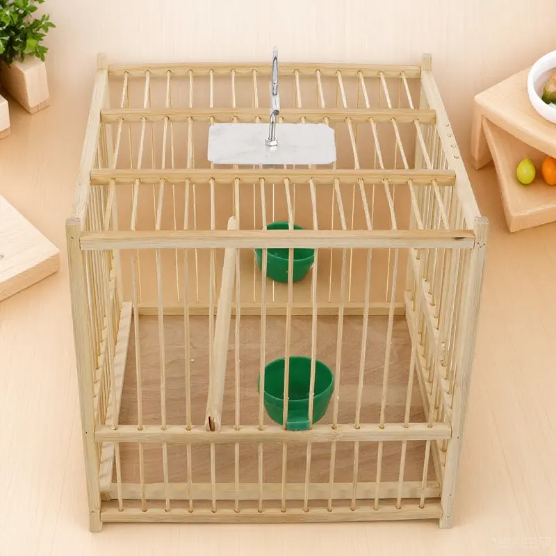 

1Set Small Bird Cage Bamboo Material Large Playing Area Secure Comfortable Cage for Budgie Finch Parakeet Indoor Outdoor