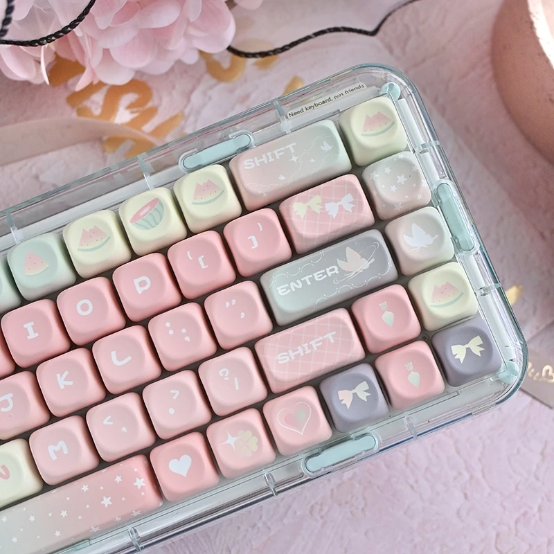 Watermelon Theme Keycaps Set PBT Sublimation MOA Profile Keycaps for Mechanical Keyboard Accessories Cute Custom Keybaord Caps