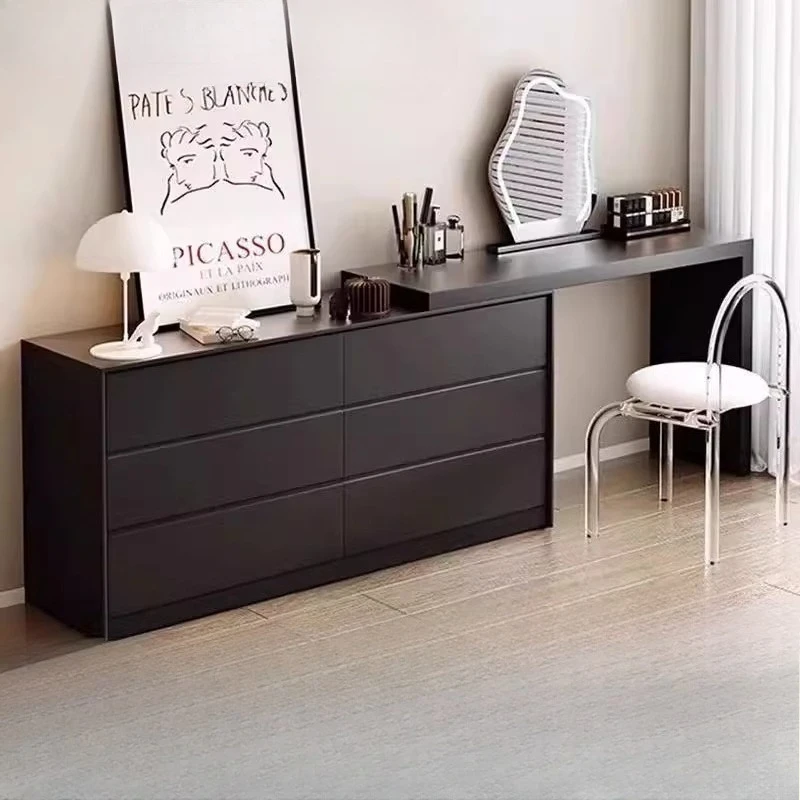 

Dressing table bedroom luxury makeup black desk mirror stool Hairstyles Telescoping six drawer storage home bedroom furniture