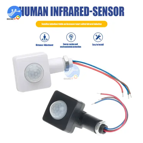 10MM 12MM PIR 모션 센서 야외 실내 적외선 조명 스위치, LED 빛에 민감한 AC 85-265V IP54 시간 지연 홈