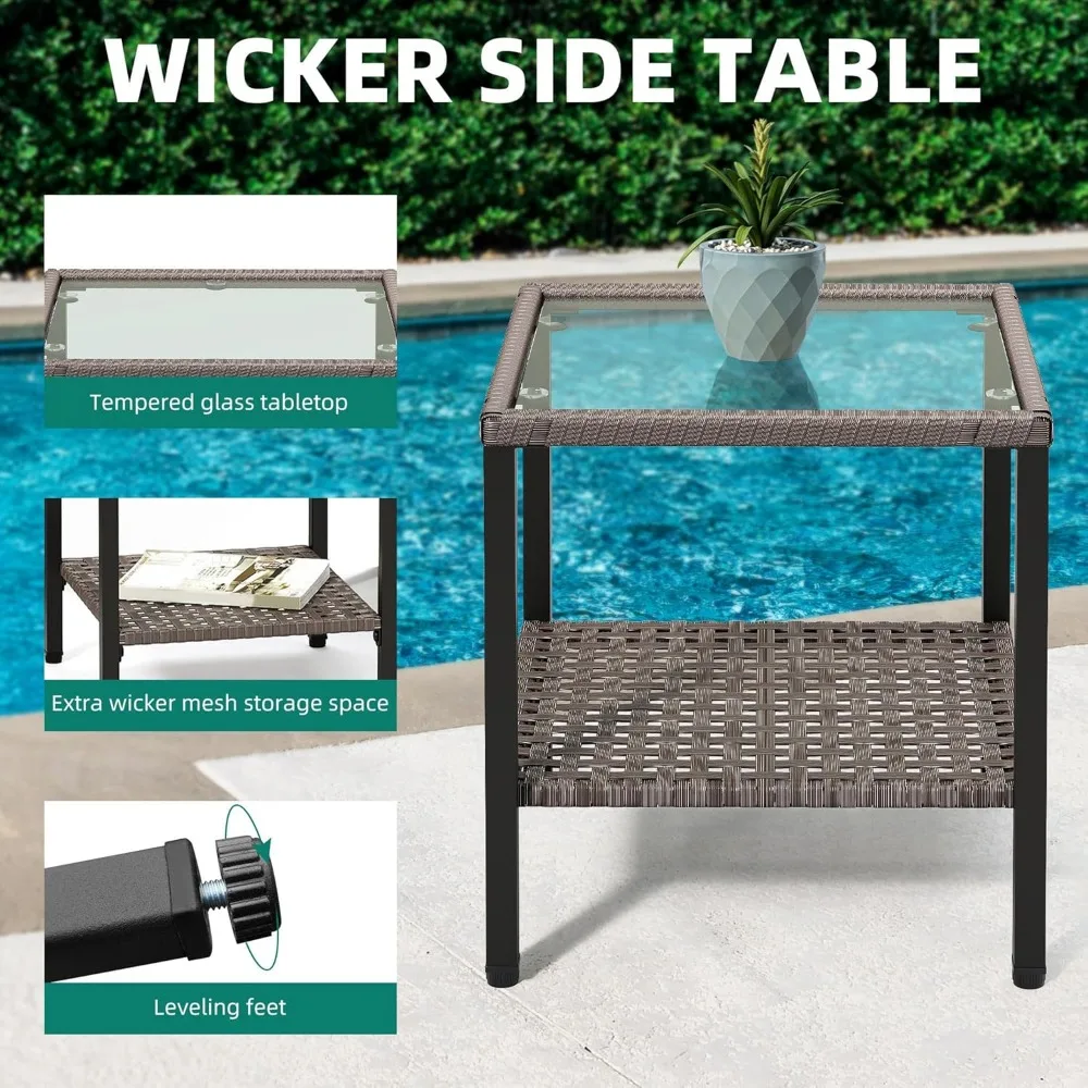 3 قطع كراسي هزازة دوارة، كرسي فناء من الخيزران مجموعة أثاث الفناء الخارجي مع طاولة جانبية من الخيزران، وسائد سميكة، Byst