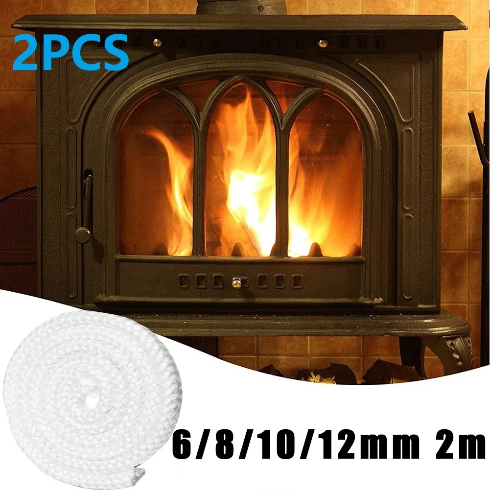2Pcs Fireplace Sealing Rope Wood Stove Gasket 6/8/10/12mm 2M Fiberglass High Temperature Wood Burning Stove Burner Door Seal