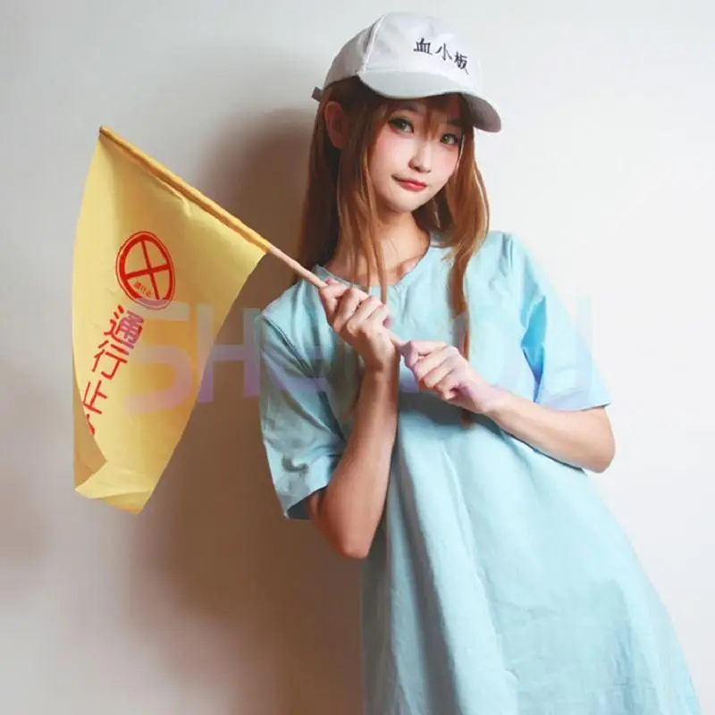 Cells at Work Cosplay Costume Platelet Cosplay Hataraku Saibou Girls Women Costume Anime Cosplay T-Shirt Shorts Hat Accessory