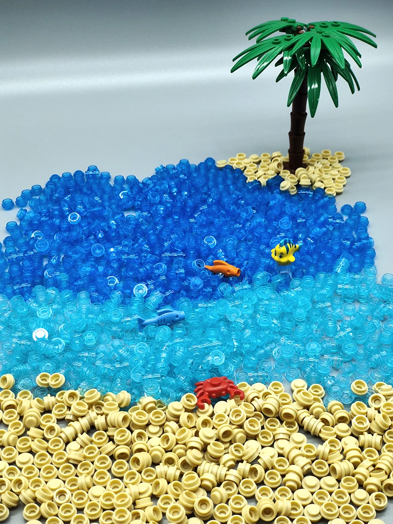 Kompatibel mit LEGO MOC Kleine Ziegel 6141 Platte 1x1 Runde transparente Bausteine Ozean Meereslandschaft Meerwasser Teile DIY Spielzeug – Detail 2