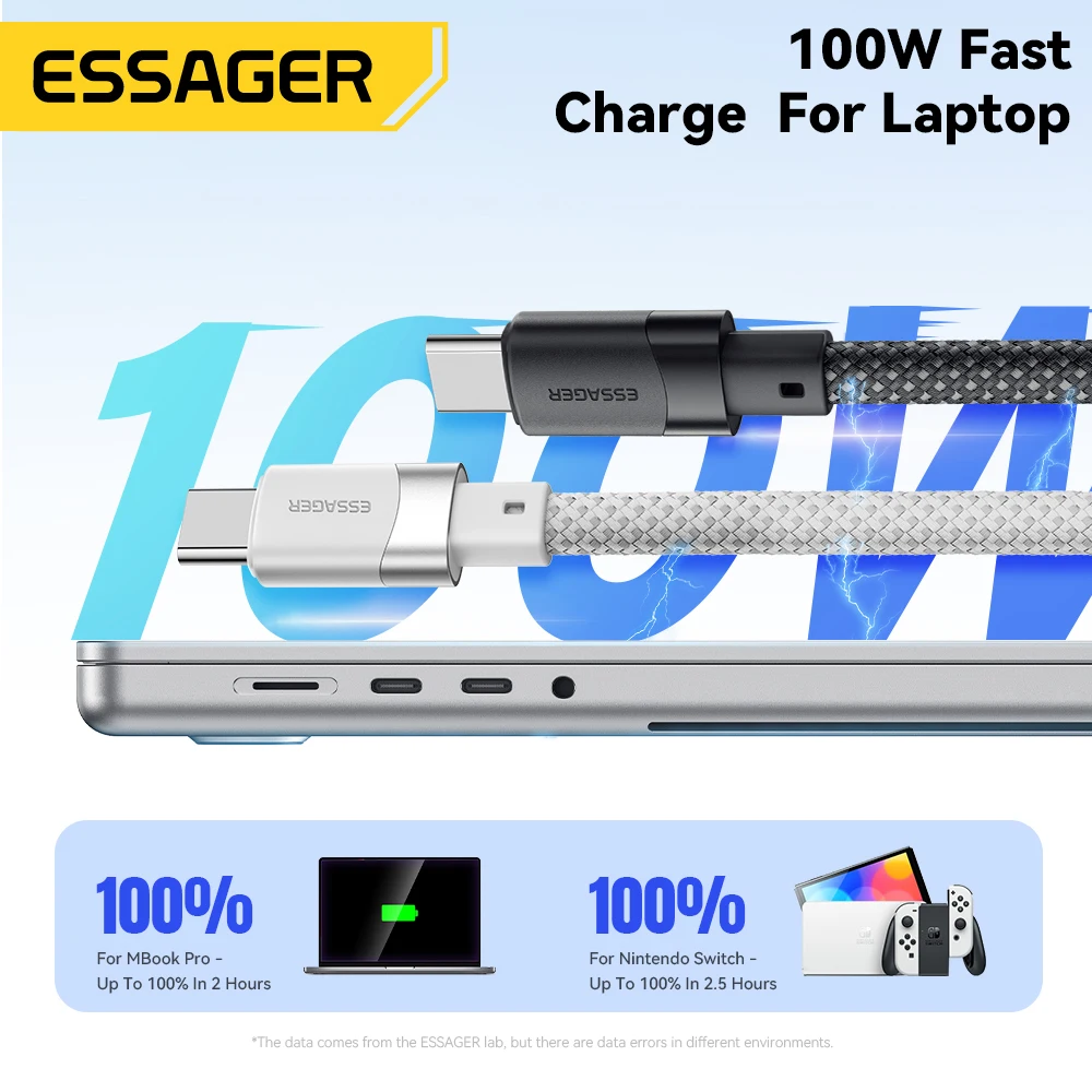 Essager Magnetic Suction Anti Winding 100W USB C To USB Type C PD Fast Charging Cable For iPhone16 15 MacBook Samsung QC4.0 Cord