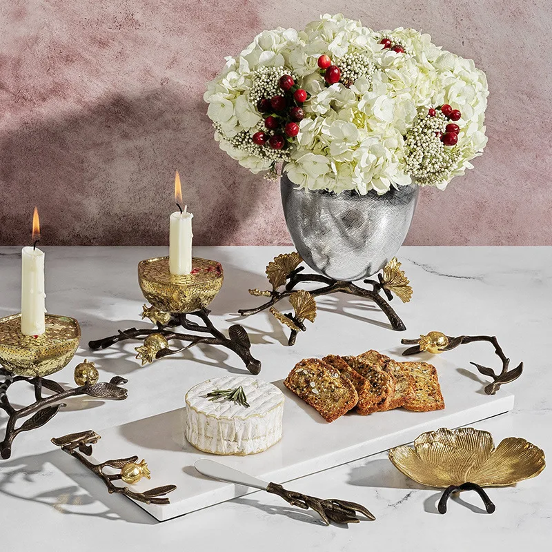 황금 은행나무 열매 접시 금속 창의적인 간식 접시 수제 고급스러움