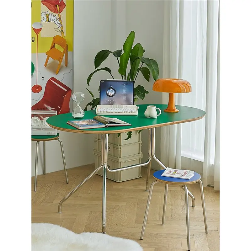 Medieval green table v solid wood dining table home computer office desk Internet celebrity ins