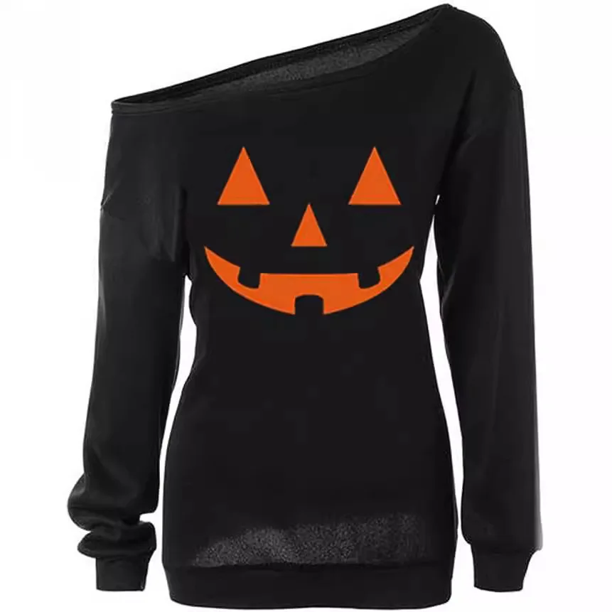 

loween Pumpkin Print Long Sve T-irt Women's Cleanfit Sle Ciwalk Cotton00% Breathable Comfortable Fit T-irt